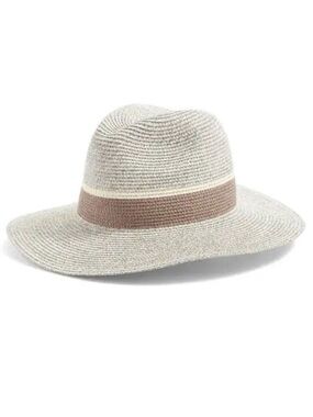 Halogen OS Panama Adjustable Fit Gray Tan Ivory Sun Beach Rollable Packable Hat